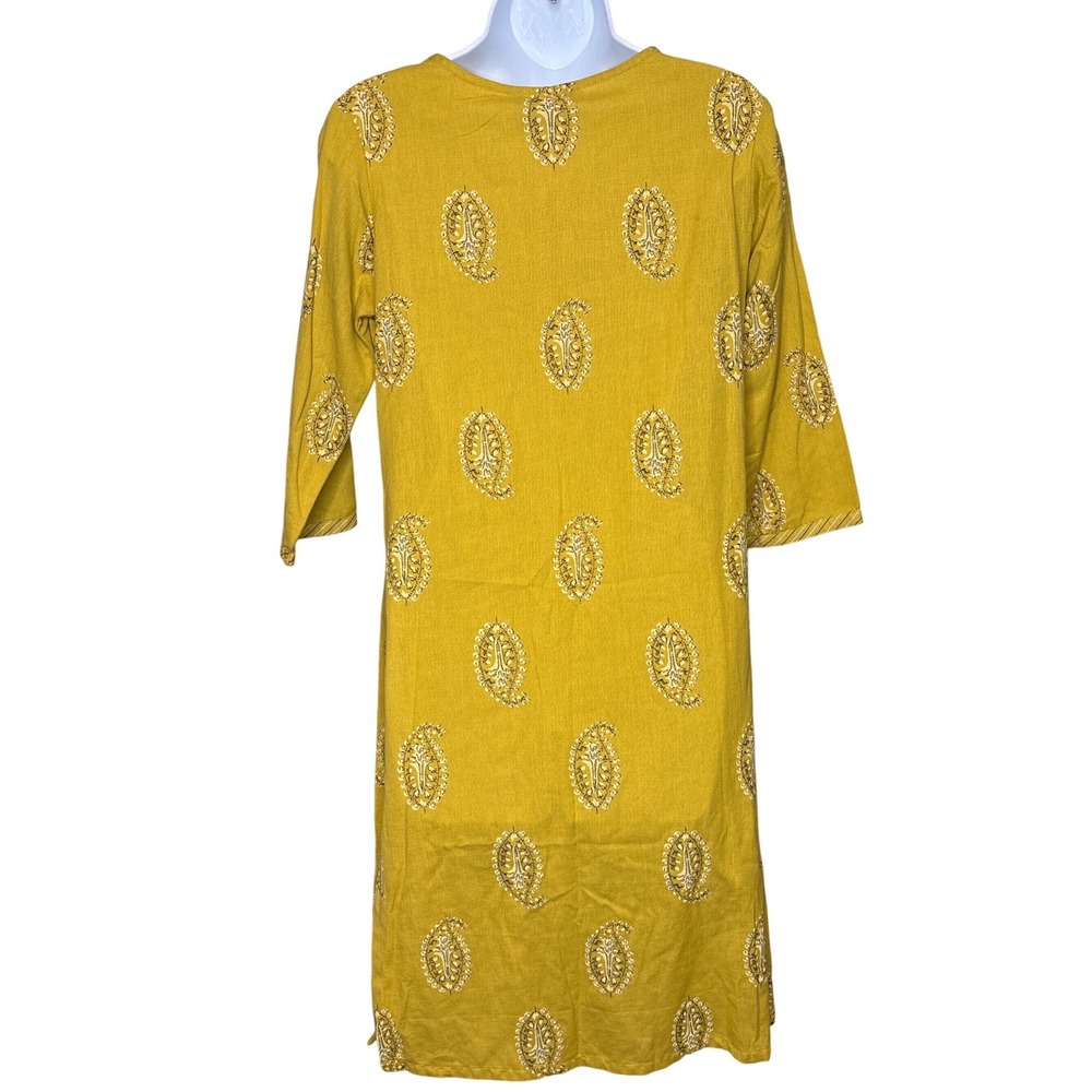 Dhani‎ by Avaasa Yellow Paisley Print Midi Dress Kurta Size M Indian Festivities - Picture 2 of 9